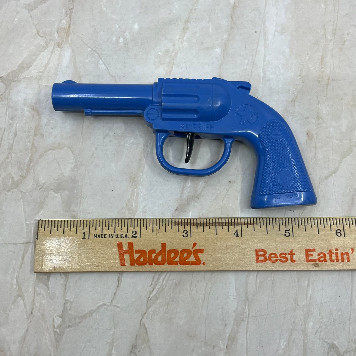 Vintage Plastic Toy Sheriff Pistol Blue Six Shooter Pyro Toys TI9