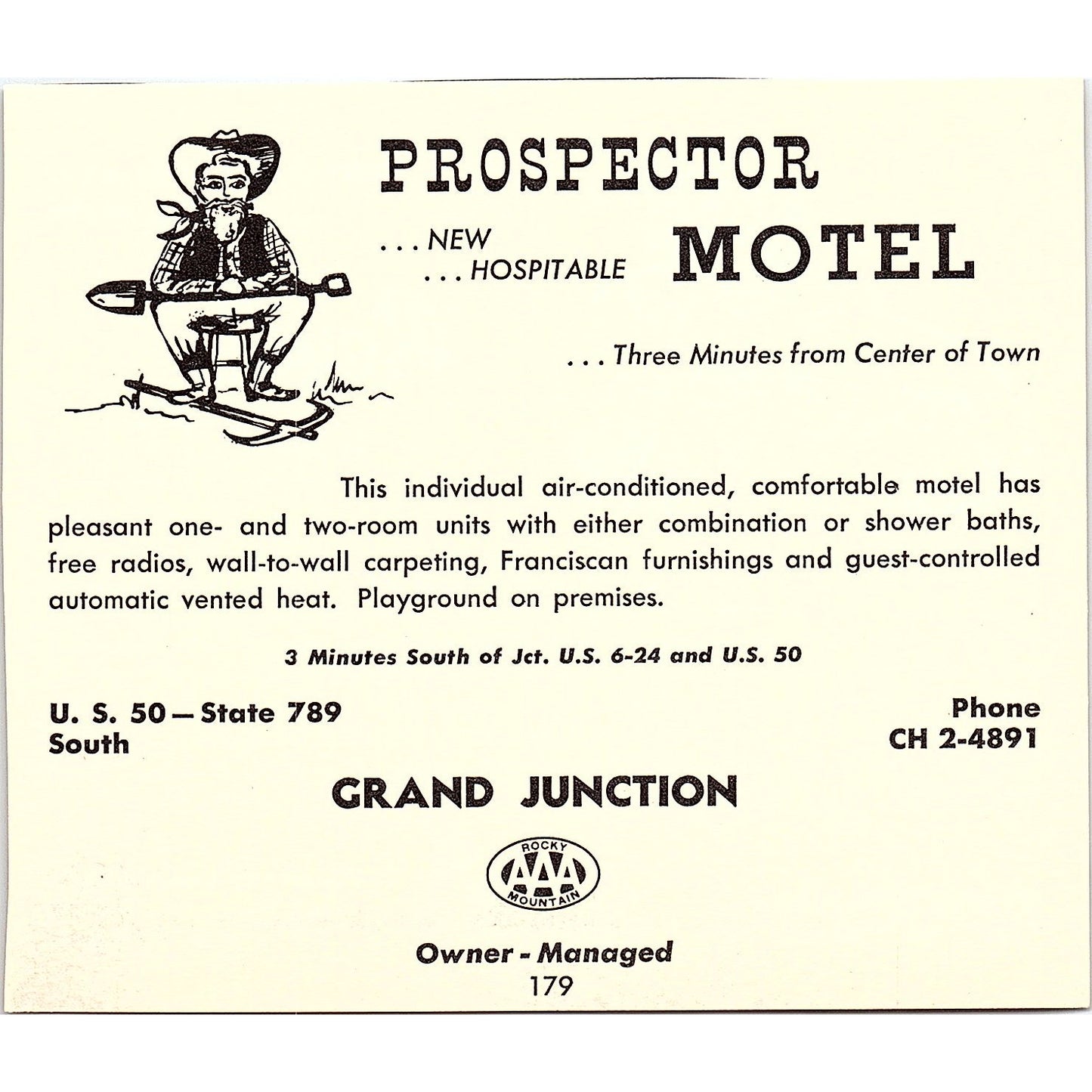 Prospector Motel, Royal Motel Grand Junction CO 1958 Ad AG1-H2