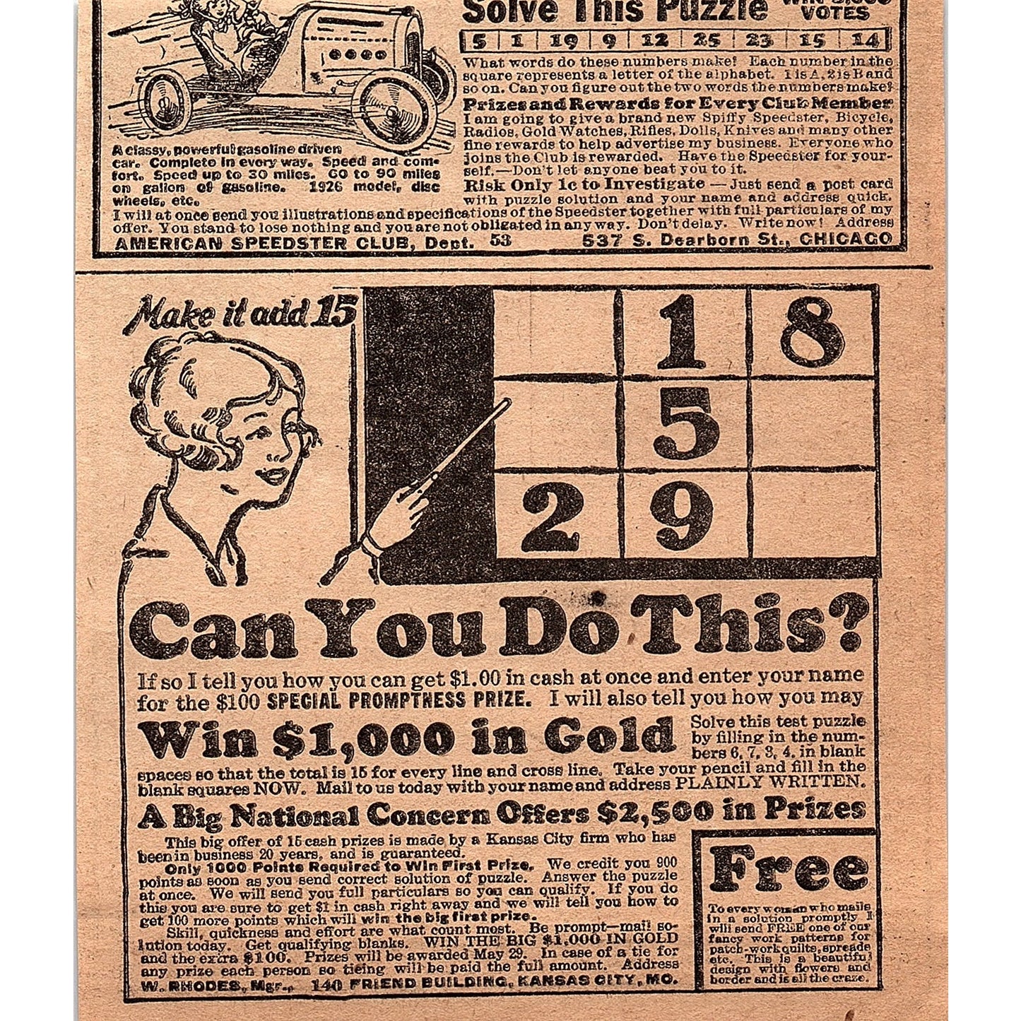 The Household Magazine Spelling Bee Topeka Kansas 1926 Ad AG3-4