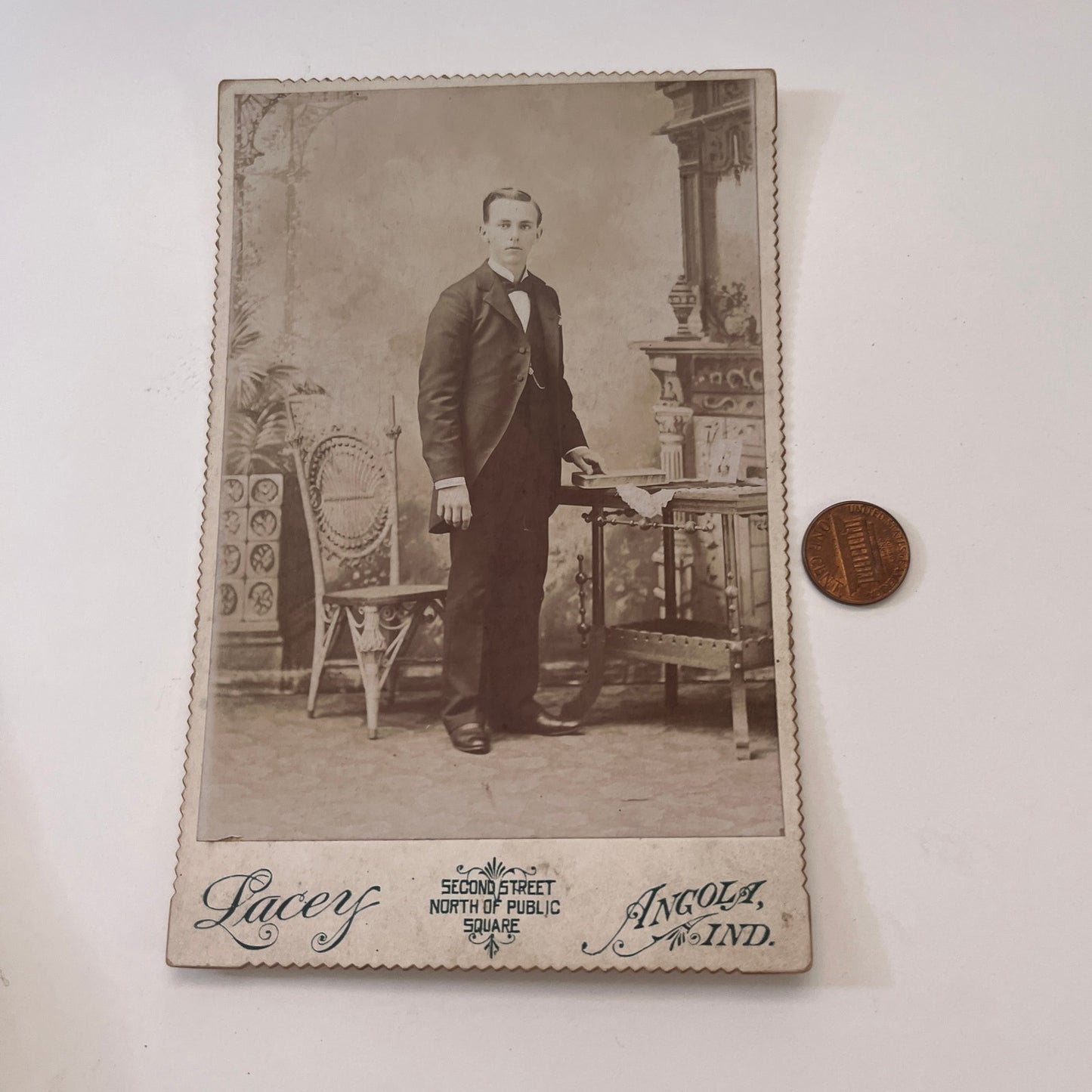 Young Man at a Desk - Lacey, Angola IN Antique Victorian CDV Card H4-2