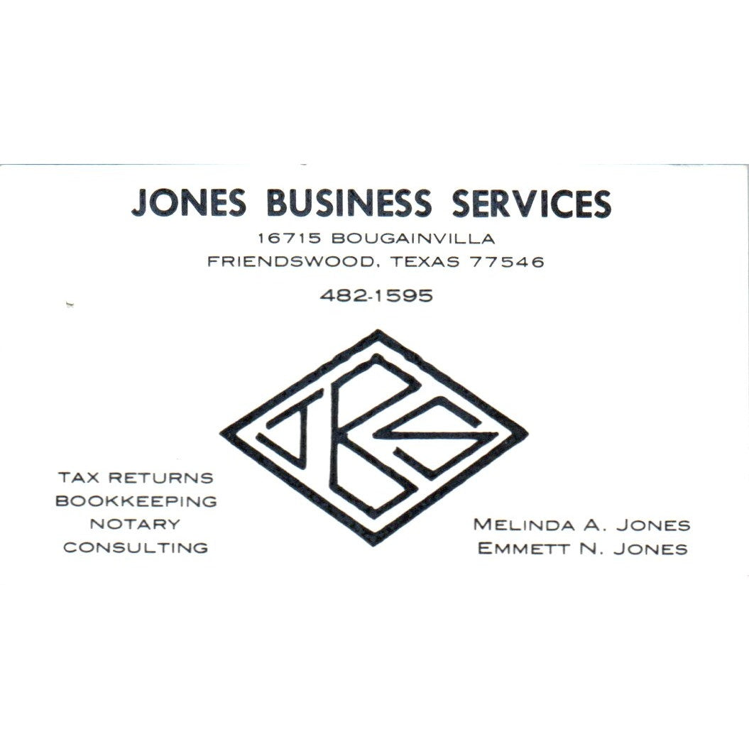 Melinda A & Emmett N Jones Business Services Friendswood TX Business Card SD8-B9