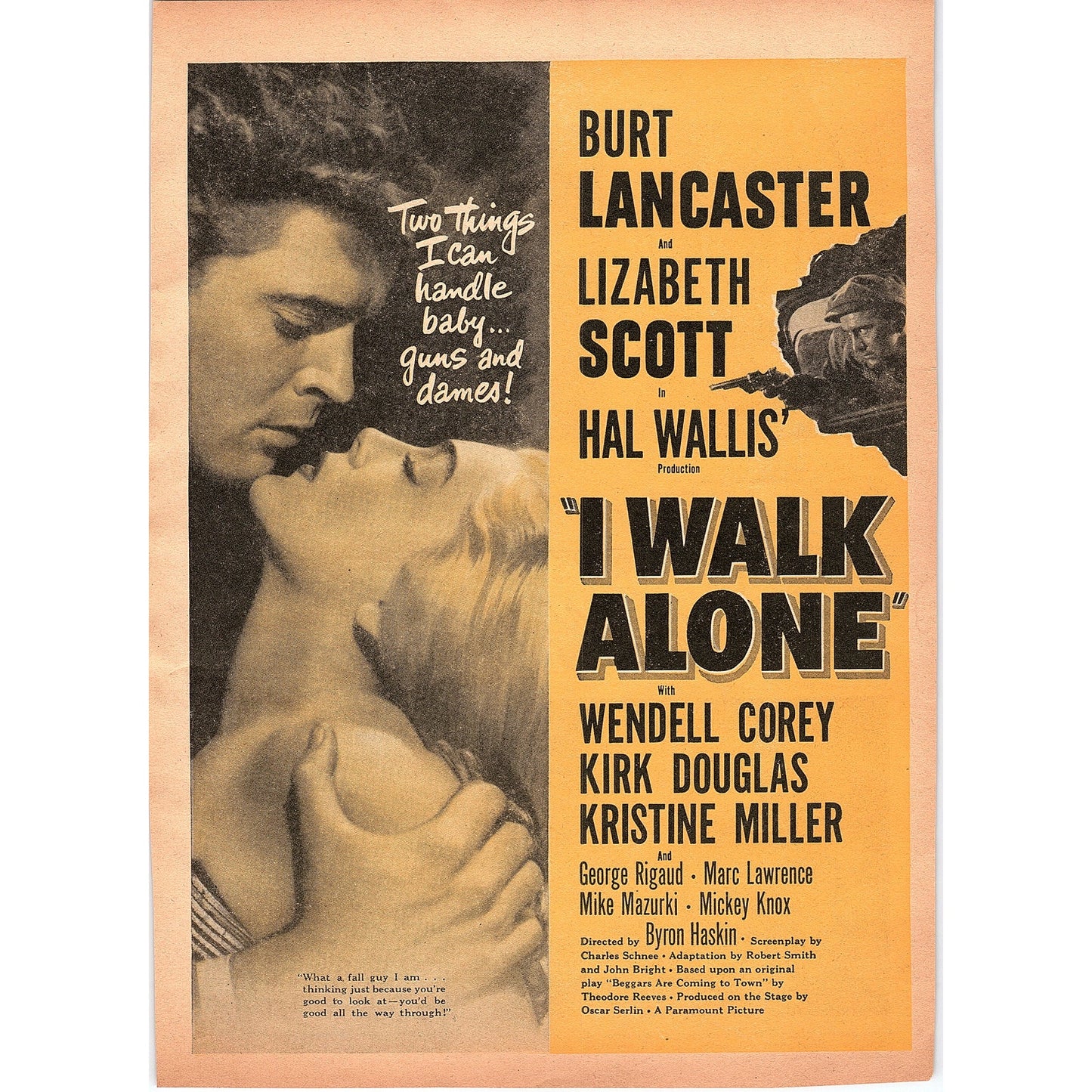 I Walk Alone - Lizabeth Scott, Burt Lancaster, Hall Wallis 1948 Ad AF8-1