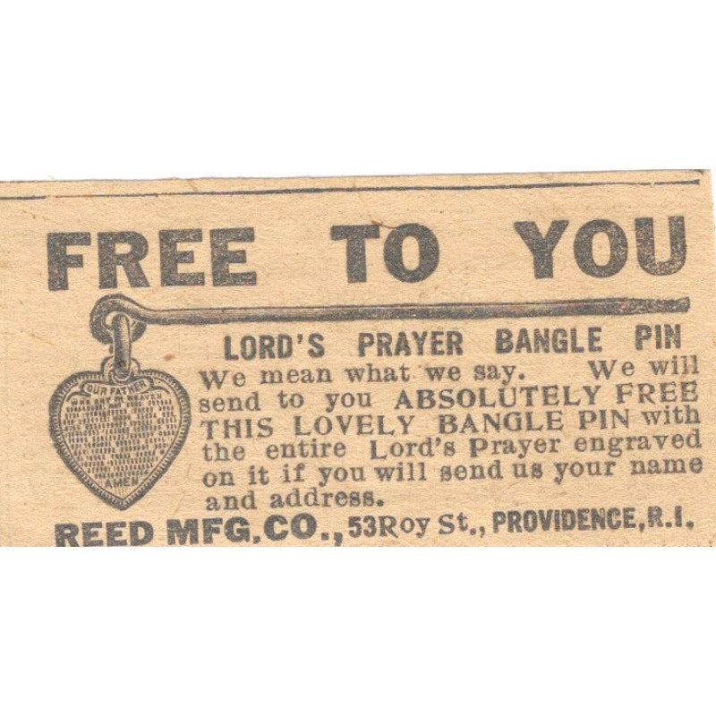 Lord's Prayer Bangle Promo Reed Mfg Co Providence RI 1910 Magazine Ad AF1-SS6