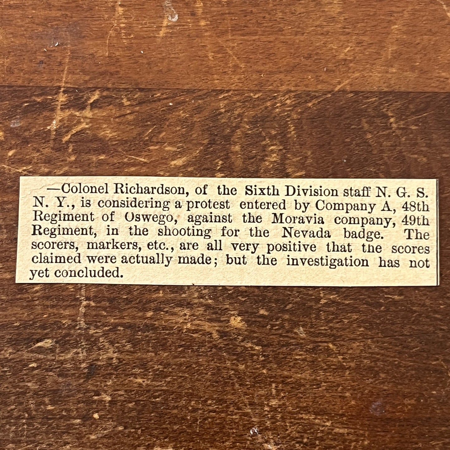Nov 1878 Col Richardson 6th Div N.G.S. NY Rifle Competition Protest Clip AG2-S17