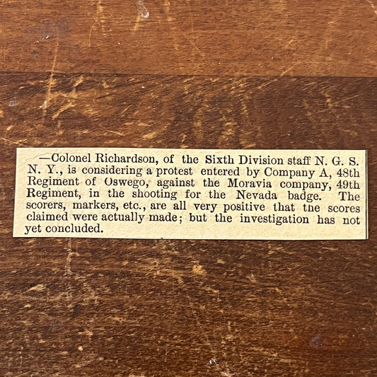 Nov 1878 Col Richardson 6th Div N.G.S. NY Rifle Competition Protest Clip AG2-S17