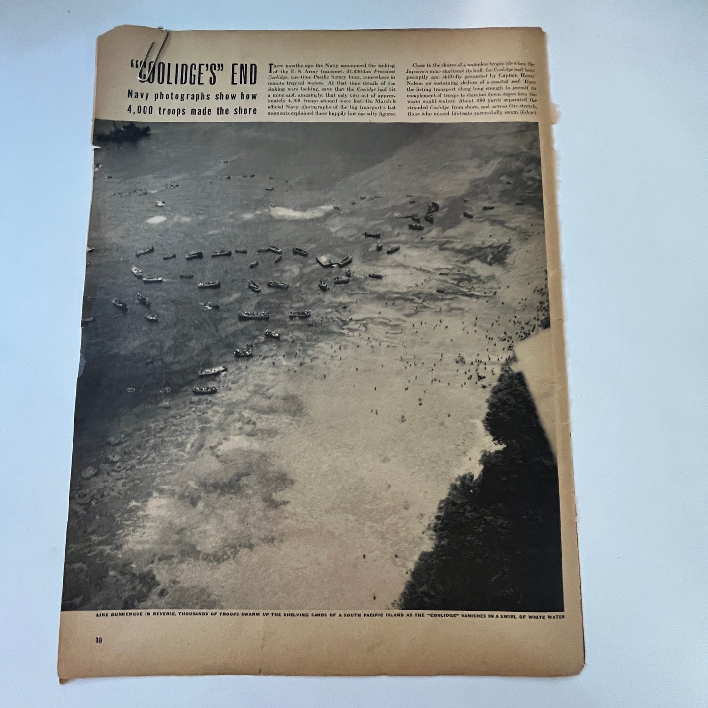 Sinking of US Army Transport President Coolidge 2 Pages 1940s WWII Article V30-1
