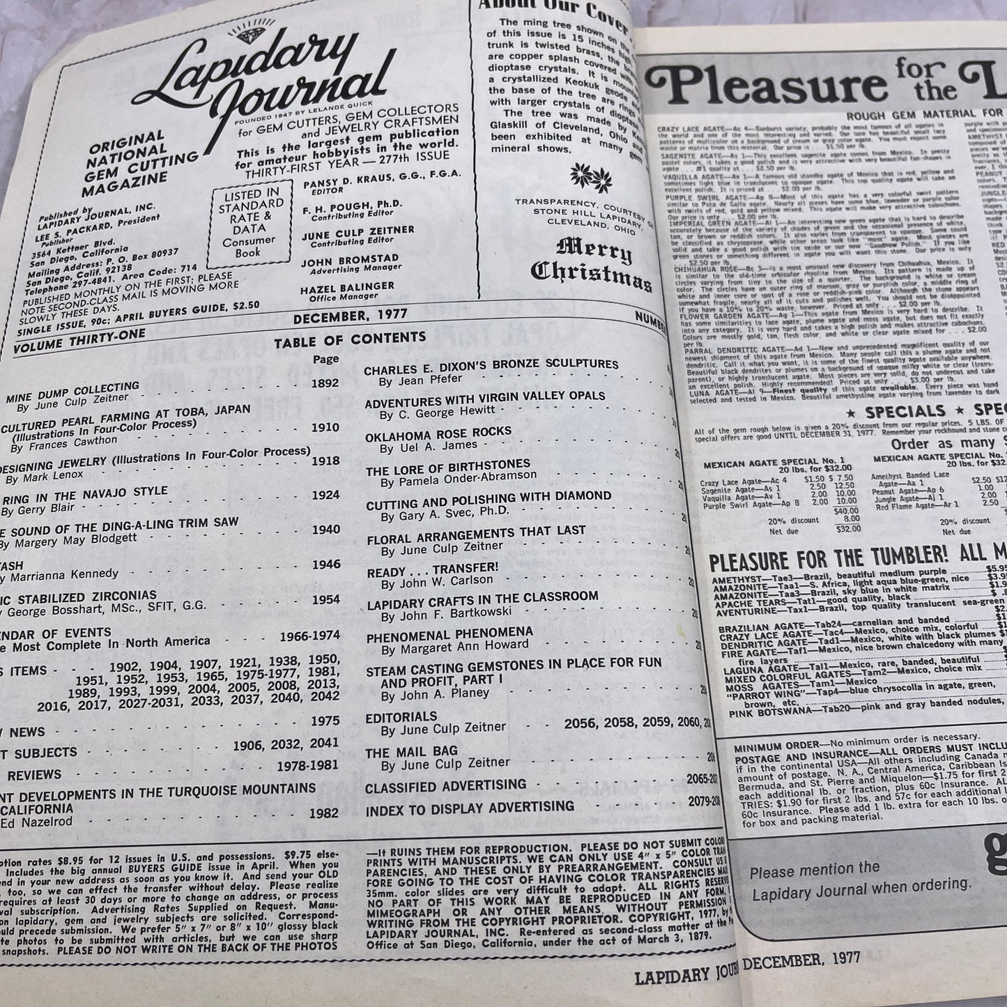 Dioptase Ming Tree - Lapidary Journal Magazine - Dec 1977 M26