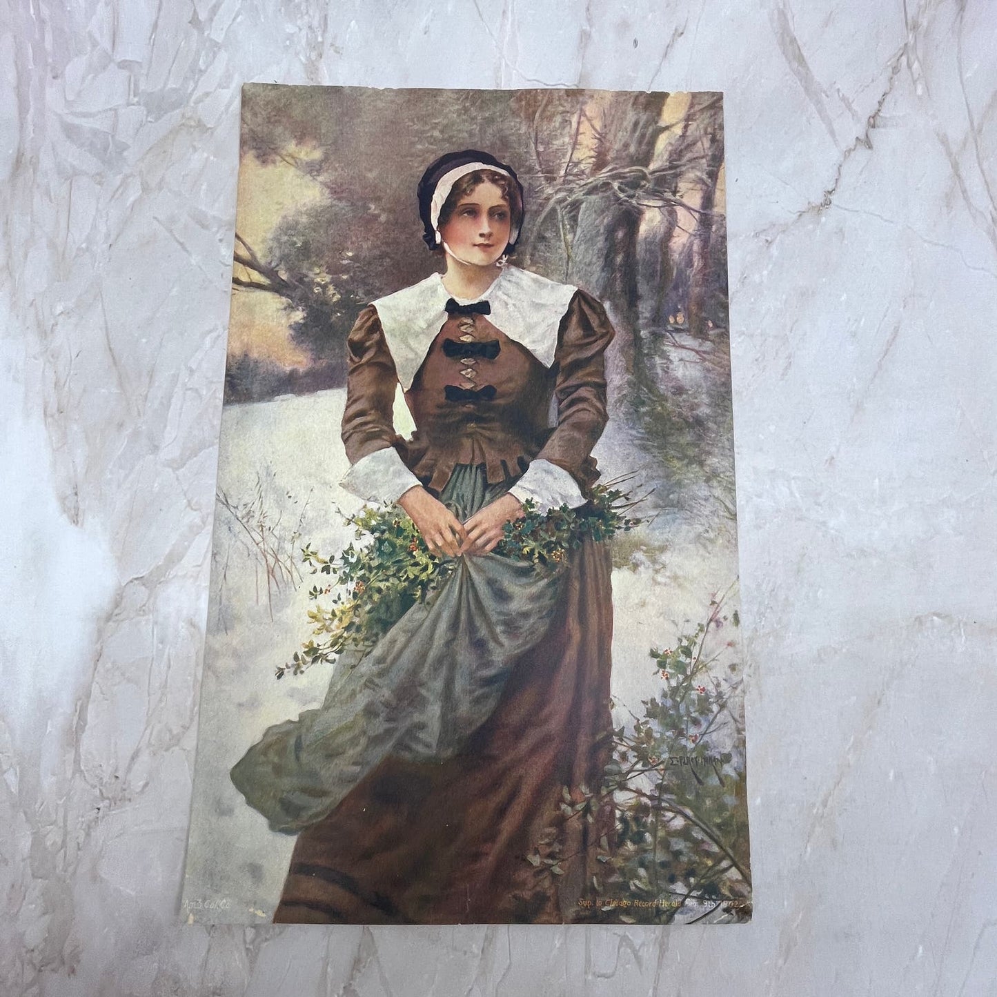 1902 Moran Puritan Woman Supplement to Chicago Herald Art Print 7.5x12 FL6-3