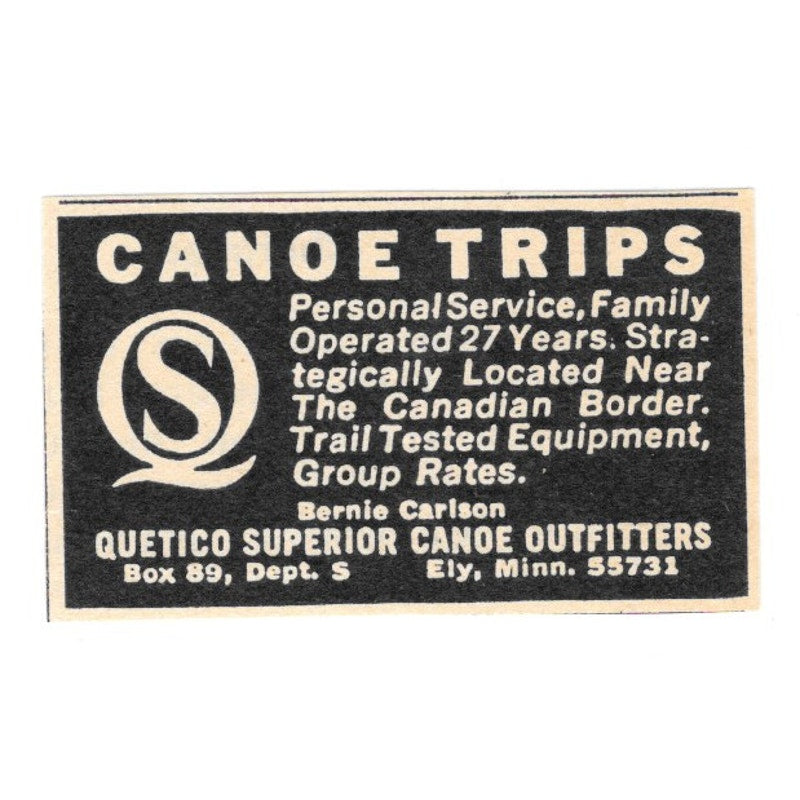 Quetico Superior Canoe Outfitters Ely MN 1977 Ad AF6-S3