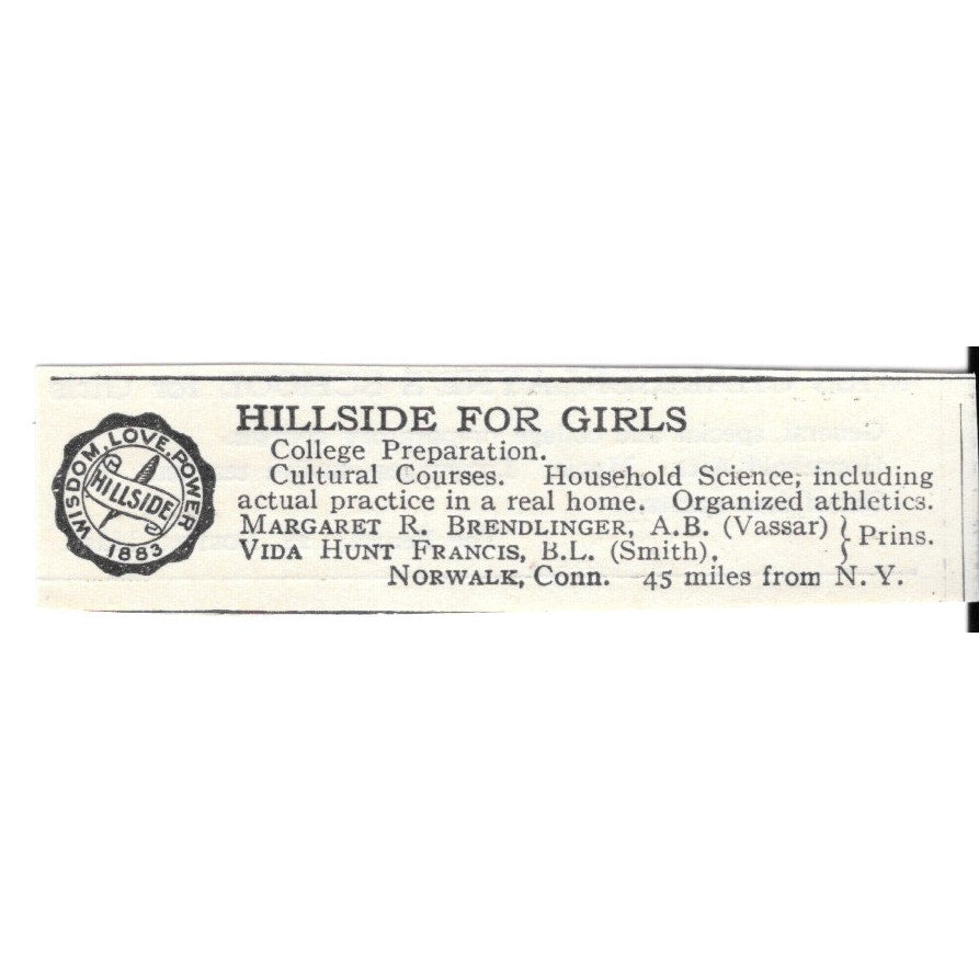 Hillside for Girls Norwalk CT Margaret Brendlinger c1920 Magazine Ad SAG4-S5