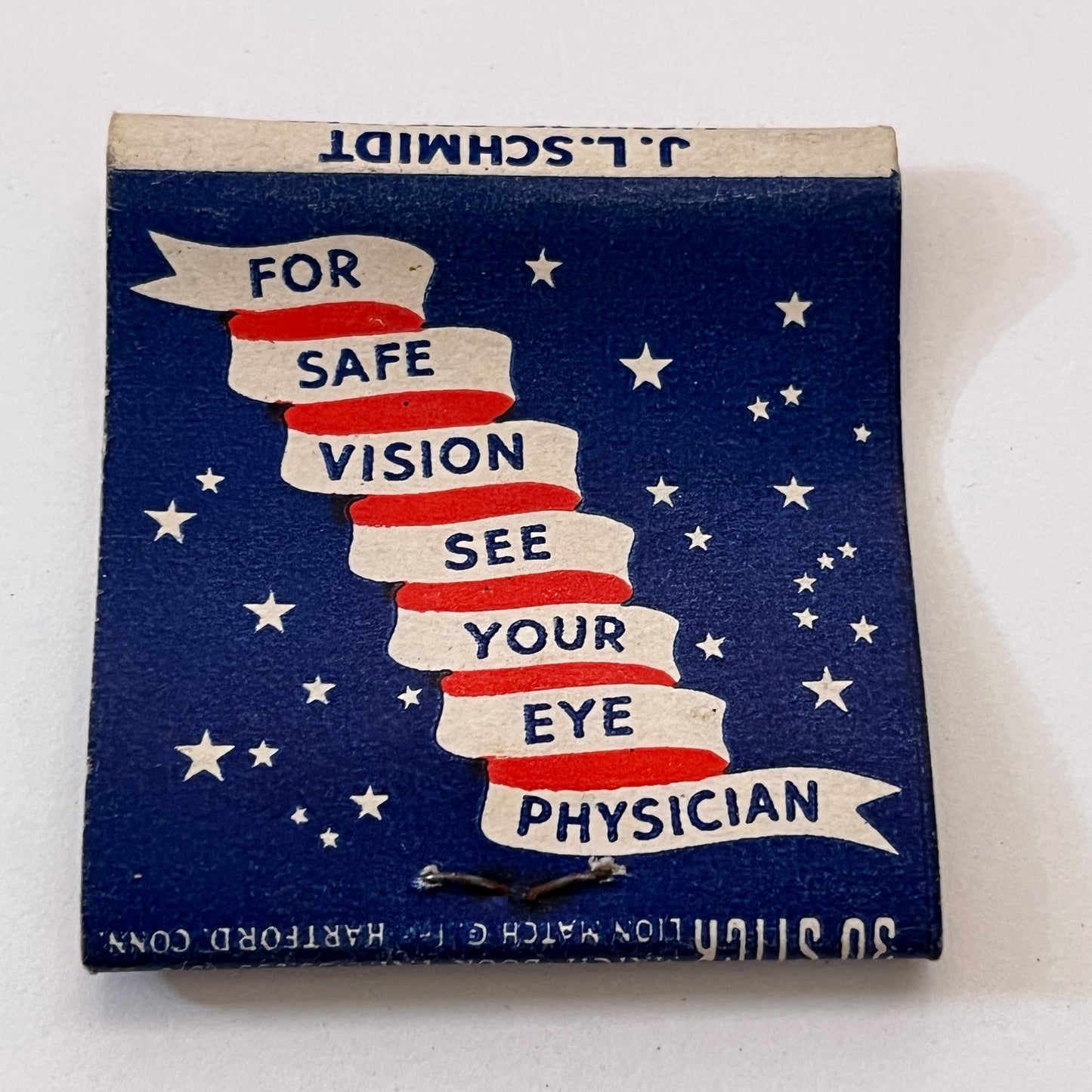 The Hartford Optical Co J.L. Schmidt Hartford Vintage Matchbook Cover TB8-MB3-8