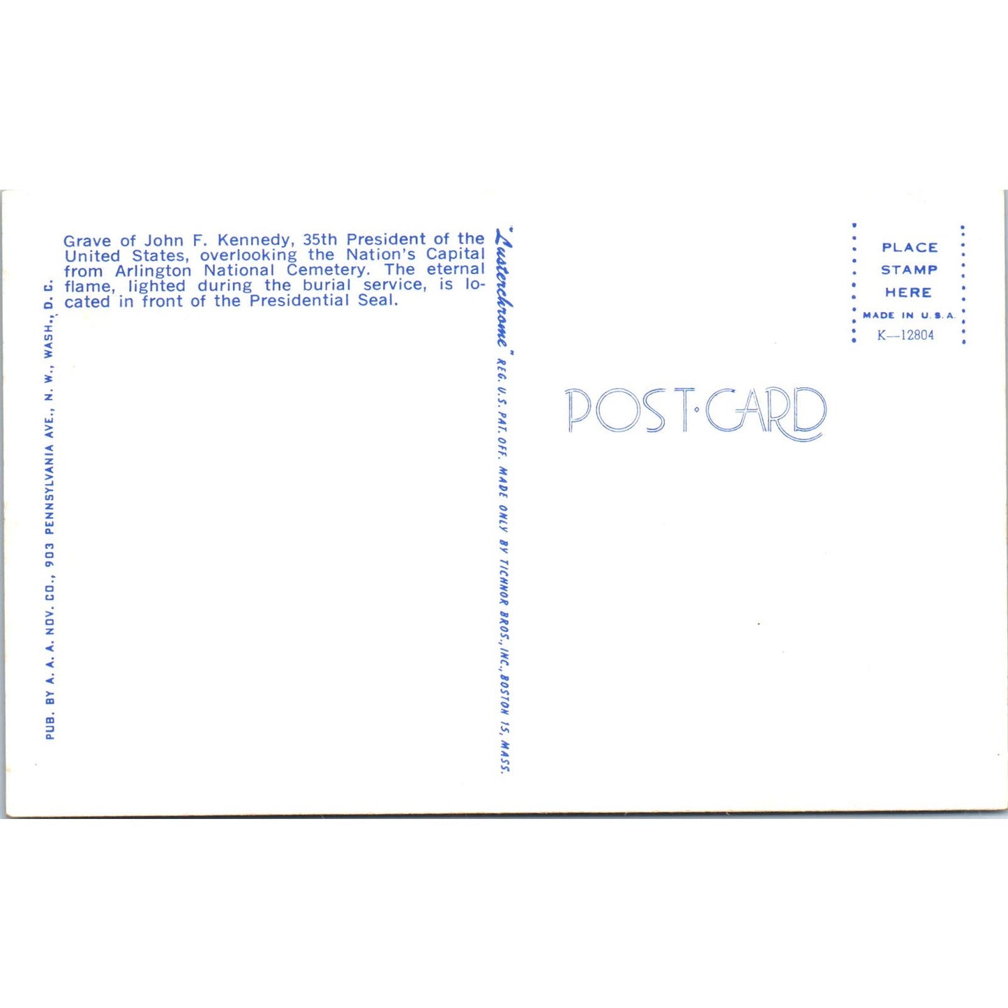 Grave of President John F. Kennedy JFK Vintage Postcard PC12