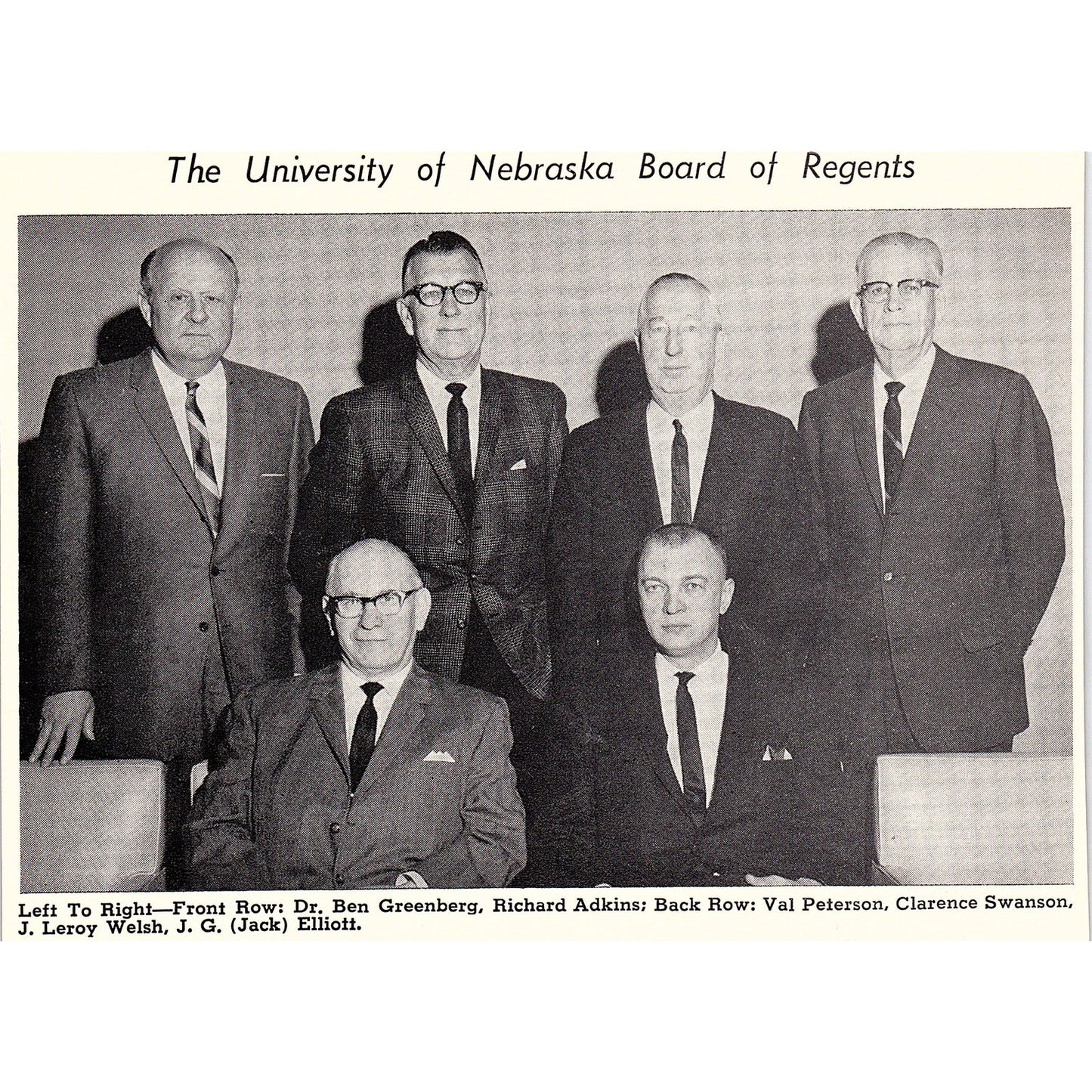 University of Nebraska Board of Regents Photo Ben Greenberg 1964 Clipping AG7-3