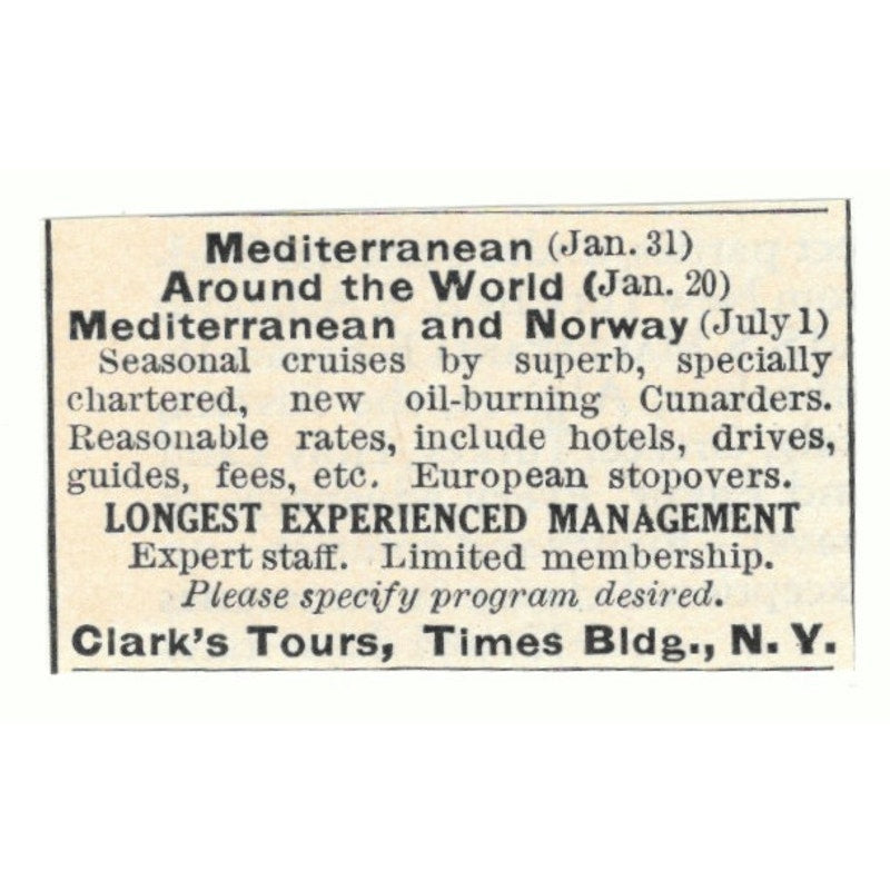 Clark's Tours Times Building New York 1924 Magazine Ad AD8-O4
