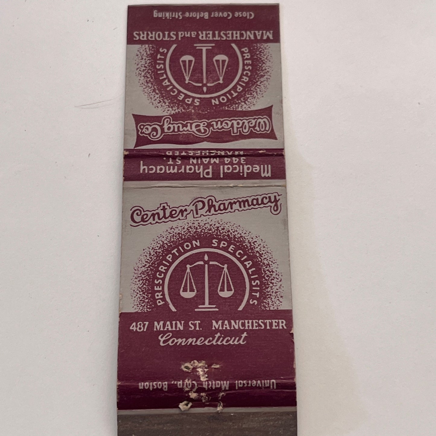 Weldon Drug Co Manchester CT Vintage Matchbook Cover TB8-MB-15