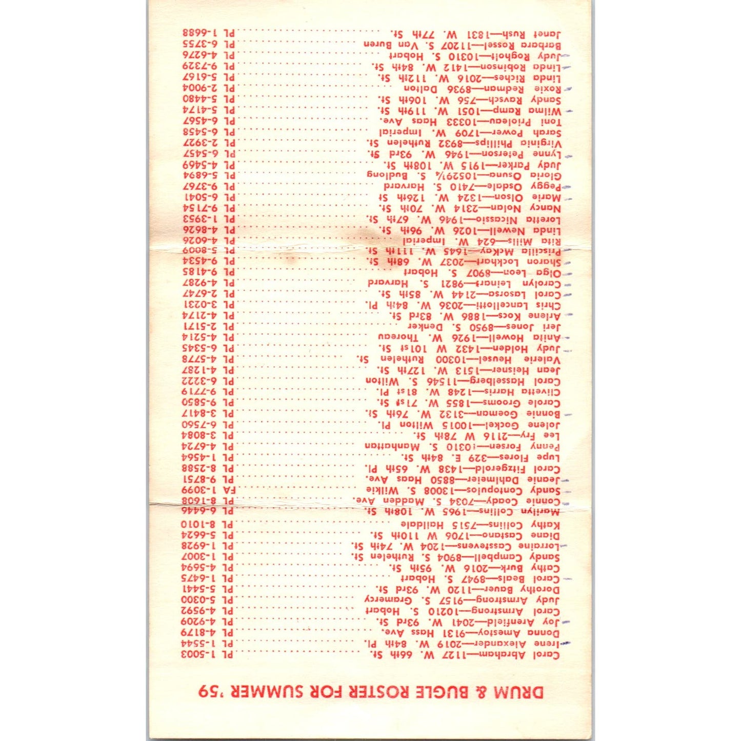 1959 George Washington High School Los Angeles CA Drum & Bugle Summer Roster AB9