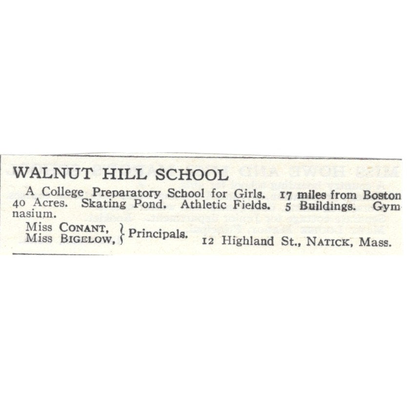 Walnut Hill School Natick MA Ms Conant Ms Bigelow c1920 Harper’s Ad AG4-S2