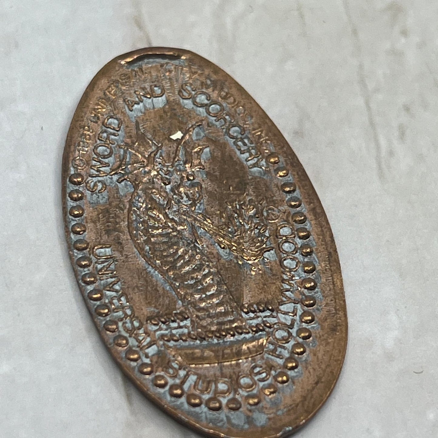 Vtg Swords and Sorcery Universal Studios Hollywood Souvenir Stamped Penny SB8