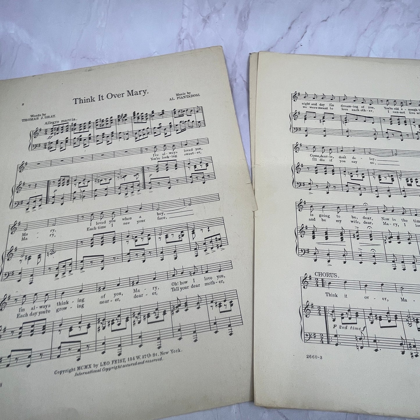 Think It Over Mary L.C. Piotti Thos J Gray 1910 Sheet Music V15