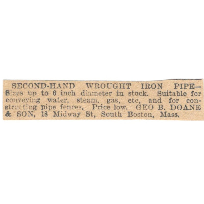 Wrought Iron Pipe George B. Doane & Son Boston1905 Magazine Ad AF1-NES4