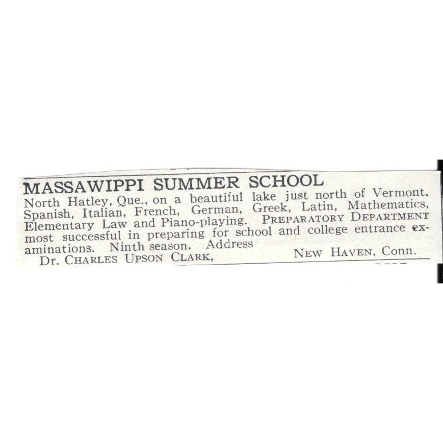 Massawippi Summer School New Haven CT Charles Upson Clark c1920 Ad SAG4-S3