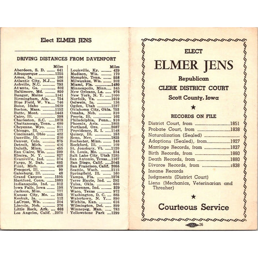 Elect Elmer Jens Republican Clerk District Court Scott County IA Leaflet AI9-M25
