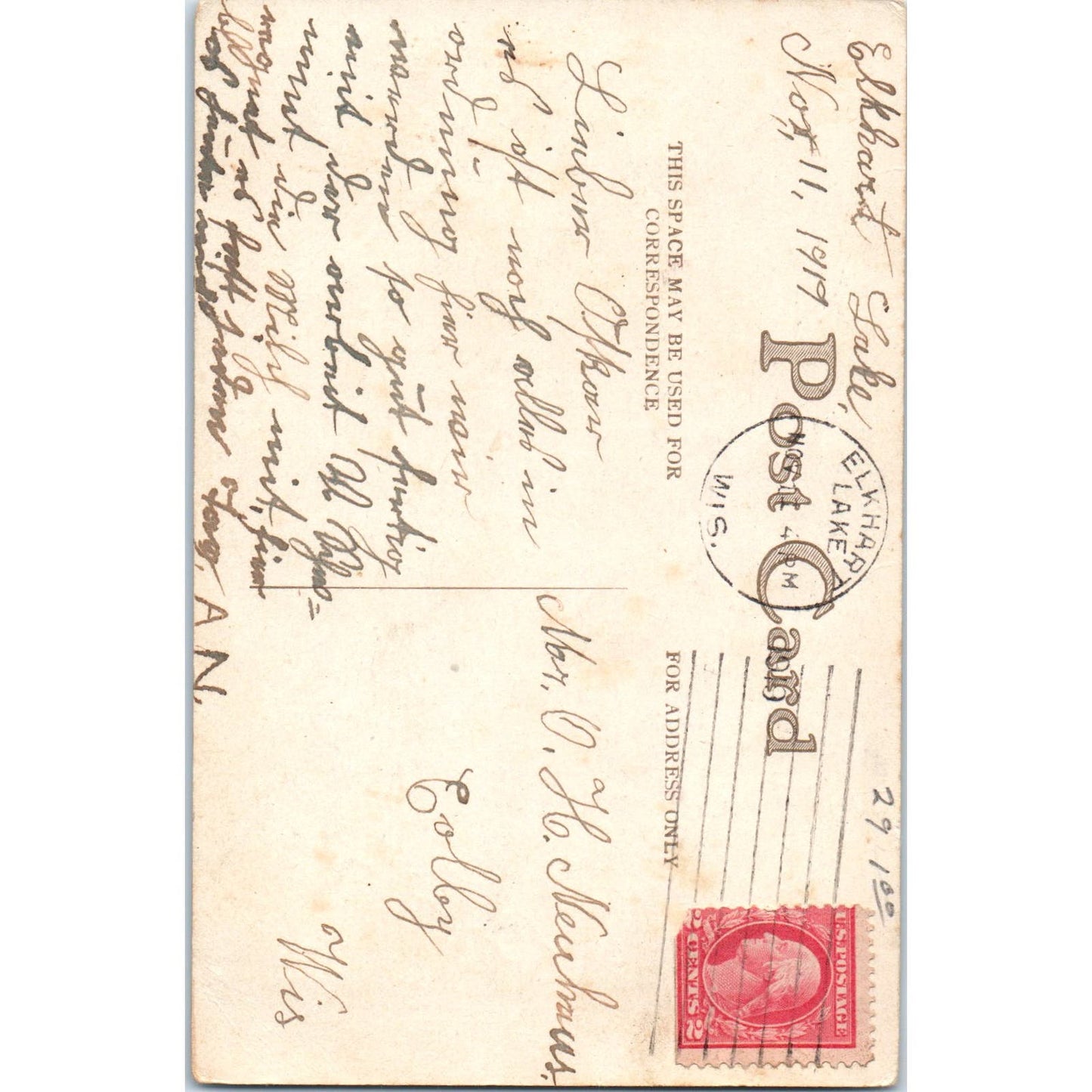 1919 Greetings Elkhart Lake Wisconsin Vintage Postcard PD3