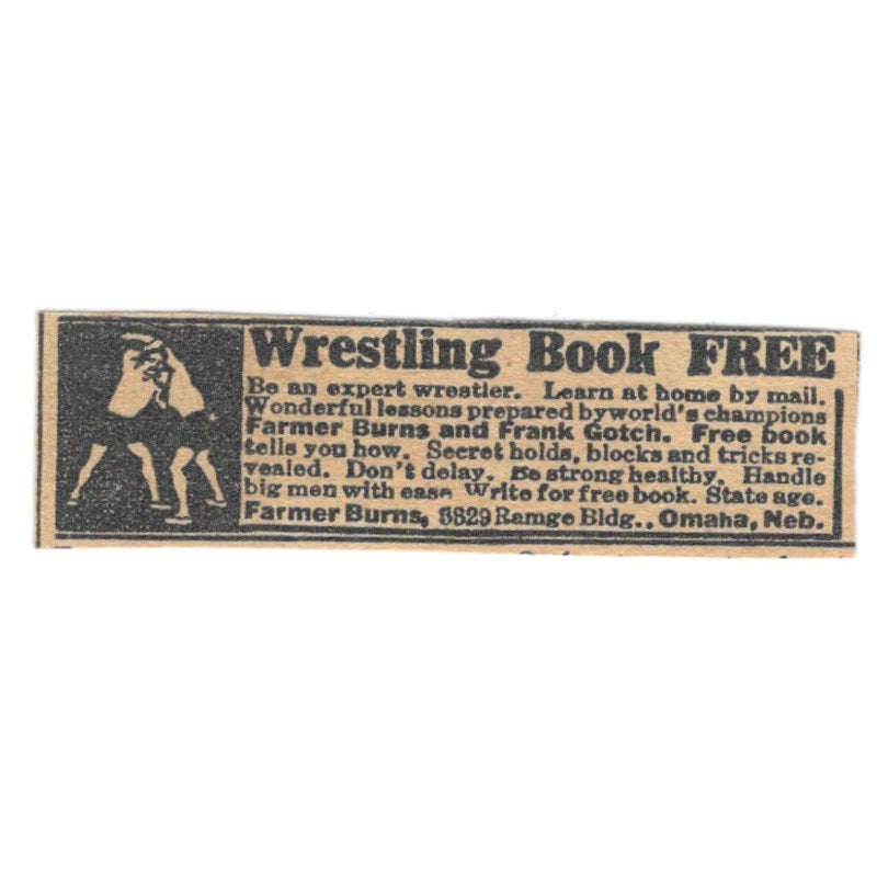 Farmer Burns Wrestling Instruction Omaha Nebraska 1920 Ad AG2-S9