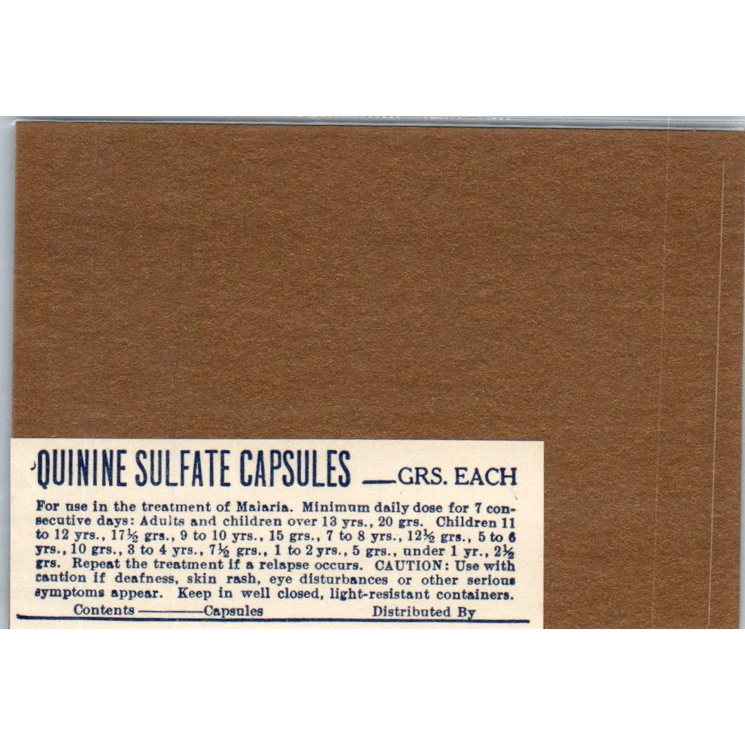 Quinine Sulfate Capsules Antique Apothecary Label TH2-AL