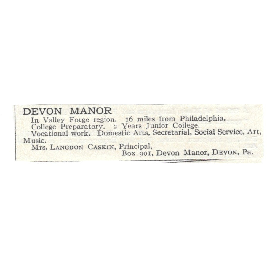 Devon Manor Devon PA Mrs. Langdon Caskin c1920 Harper's Magazine Ad AG4-S6
