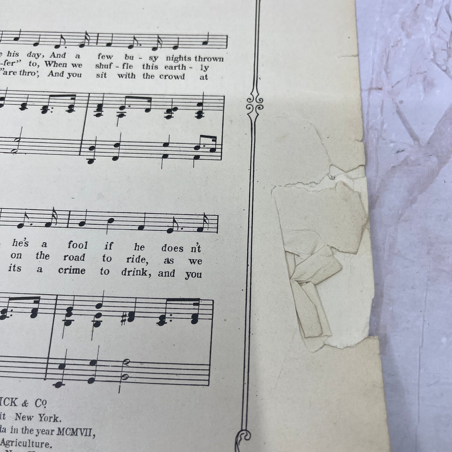1907 There Comes a Night Benjamin Hapgood Burt Antique Sheet Music Ti5