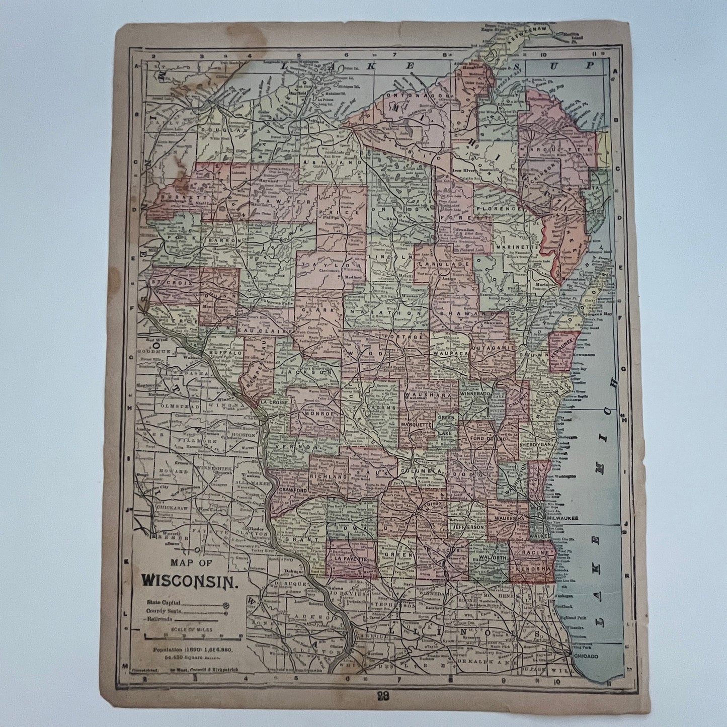 Map of Minnesota and Wisconsin 1894 Map SV1-6