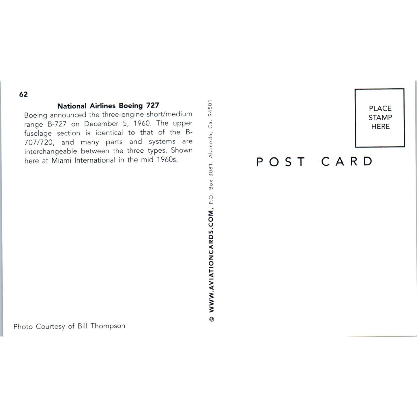 National Airlines Boeing 727 Vintage Postcard TG8-PC