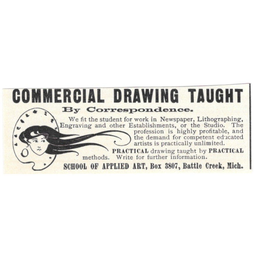 Commercial Drawing Correspondence School of Art Battle Creek MI 1900 Ad AB8-MA5