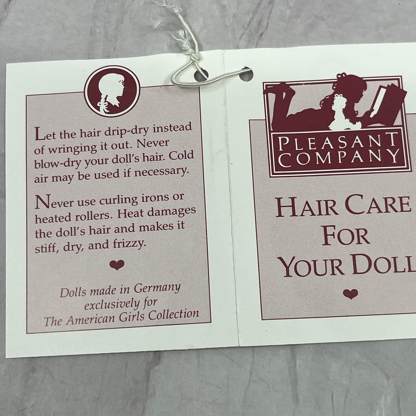 Original 1990s Pleasant Company Hair Care For Your Doll Hang Tag American Girl