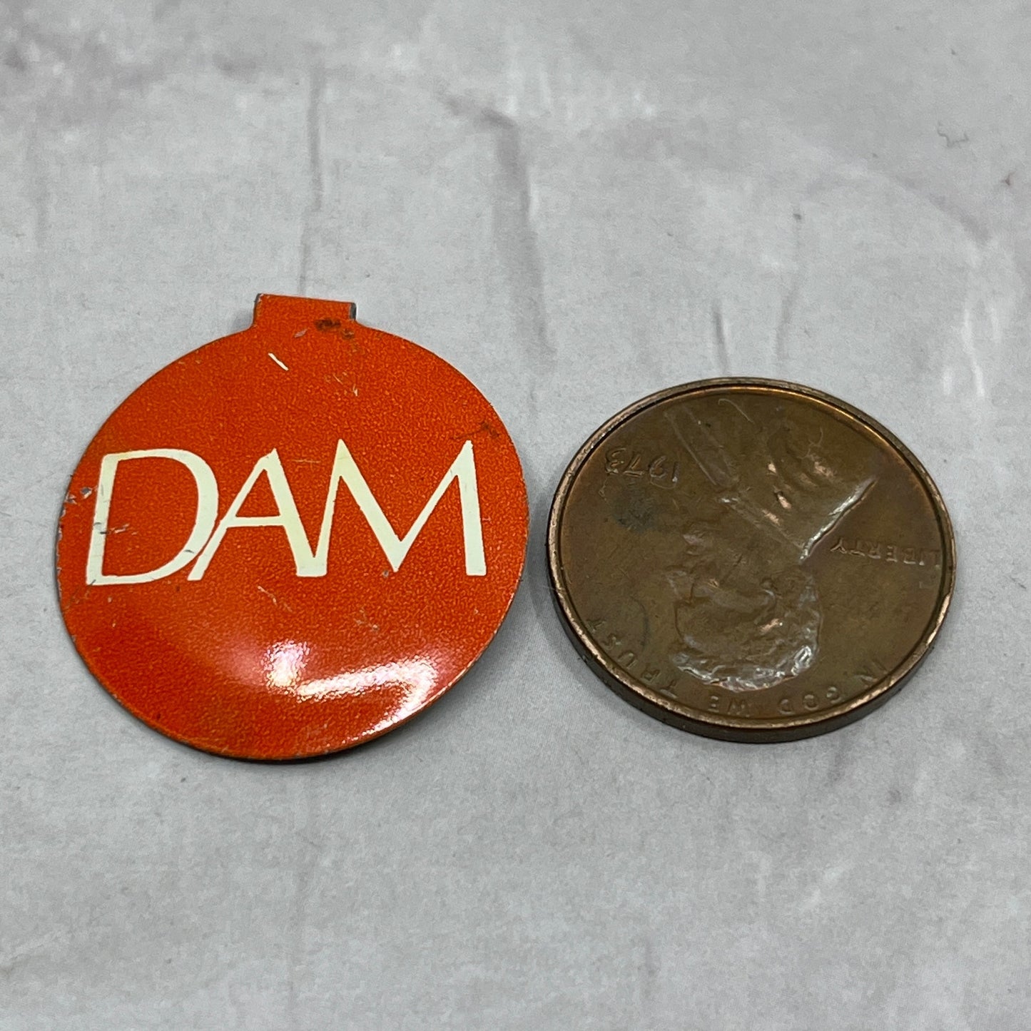 Vintage Metal DAM Button Pin 1" SB7