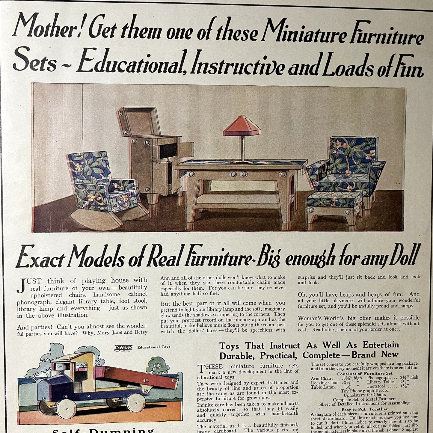 Toygro Self-Dumping Automobile Truck Educational Toy Vtg Magazine Ad 10x14 V11