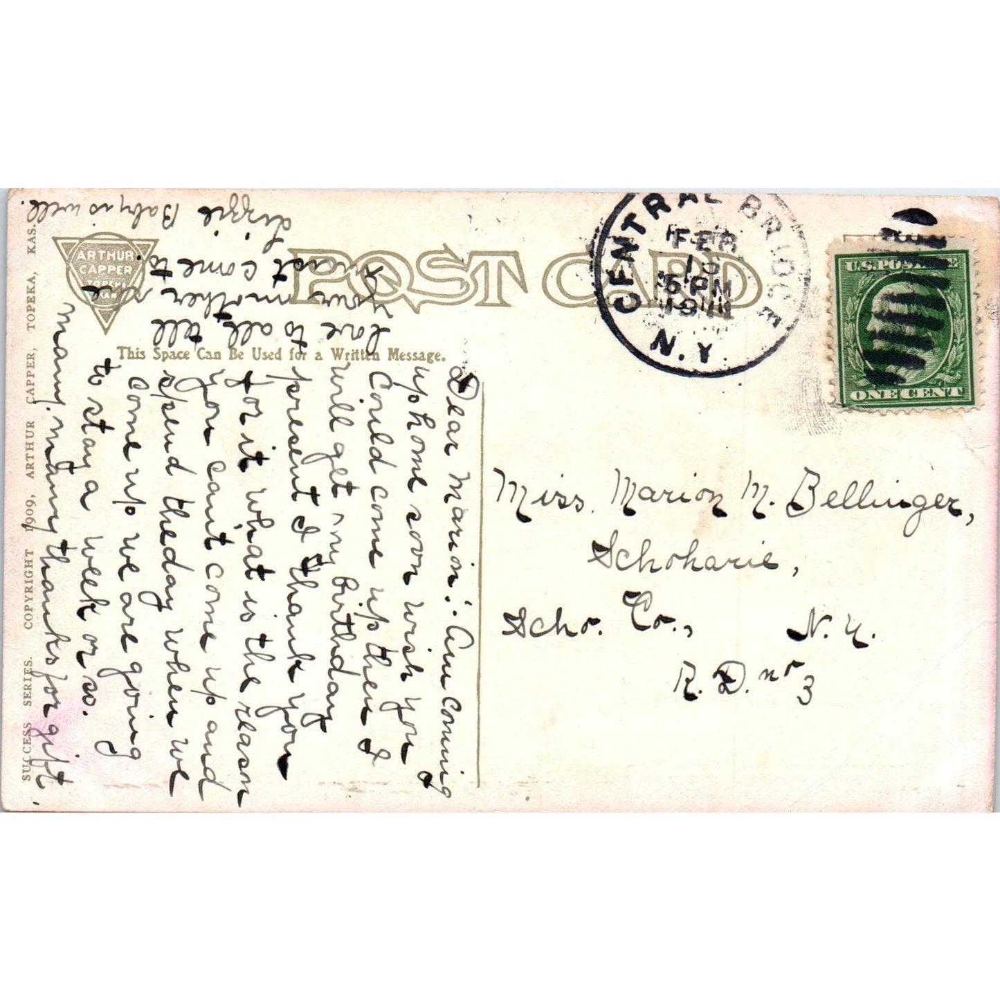 1909 Arthur Capper Success Series Motivational Postcard PC8