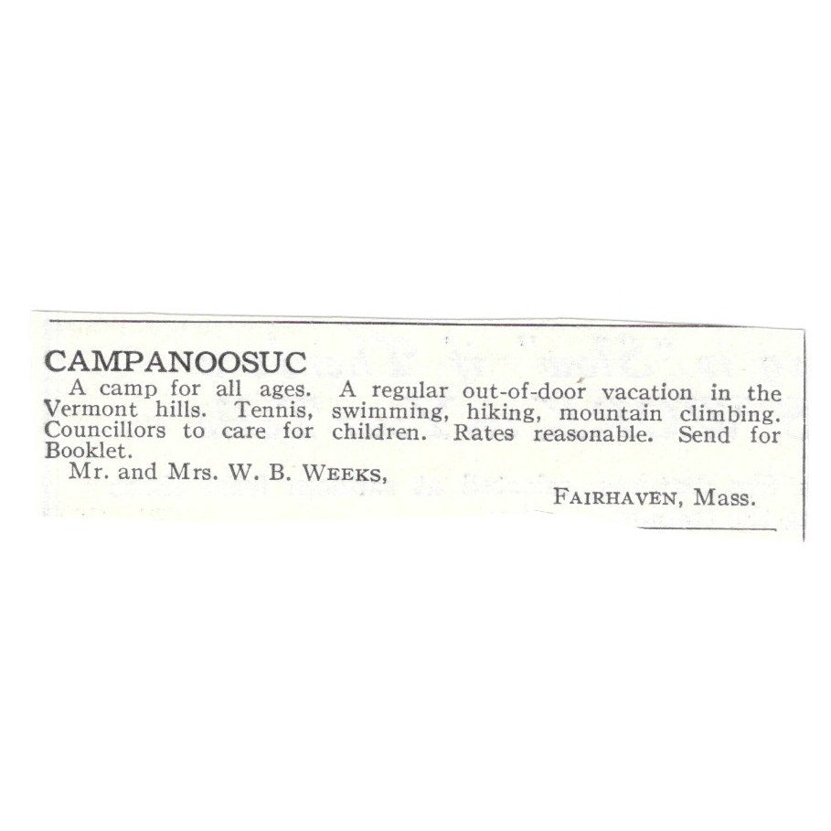 Campanoosuc Fairhaven MA Mr & Mrs WB Weeks c1920 Harper’s Magazine Ad SAG4-S5