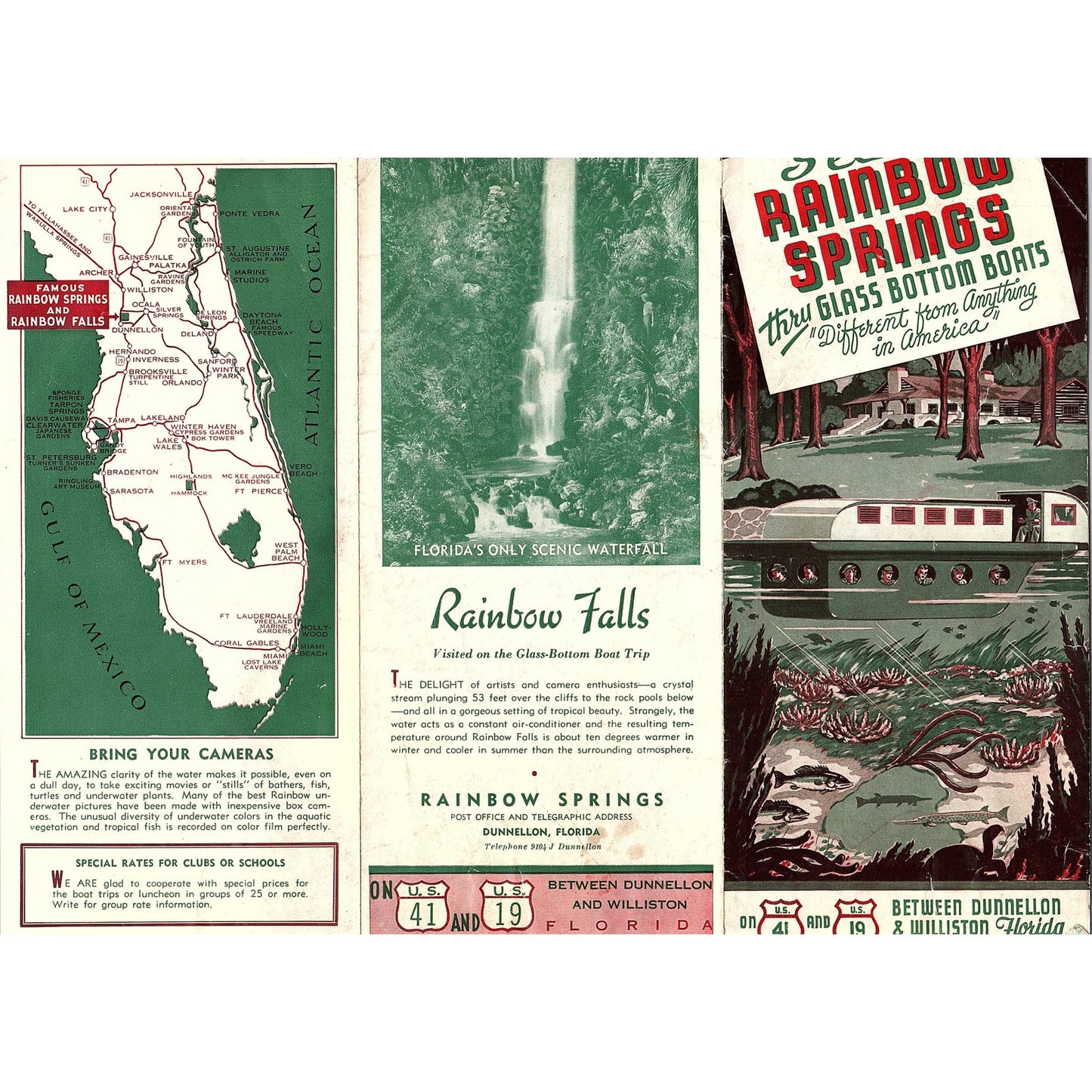 c1940 Rainbow Springs FL Glass Bottom Boat Tour Fold Out Travel Brochure TH2-TB2