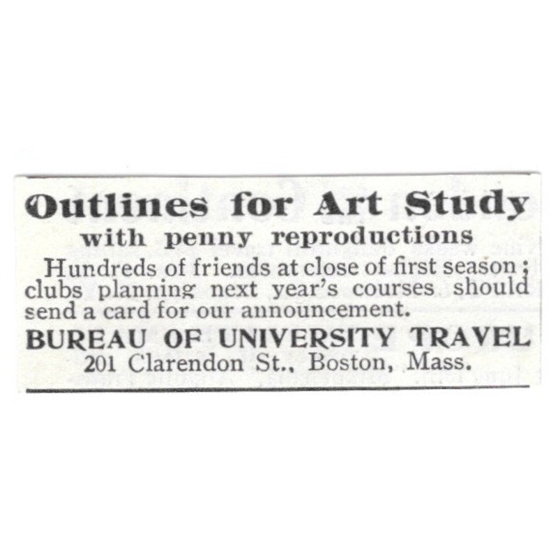 Outlines for Art Study Bureau of University Travel Boston MA 1903 Ad AF8-S38