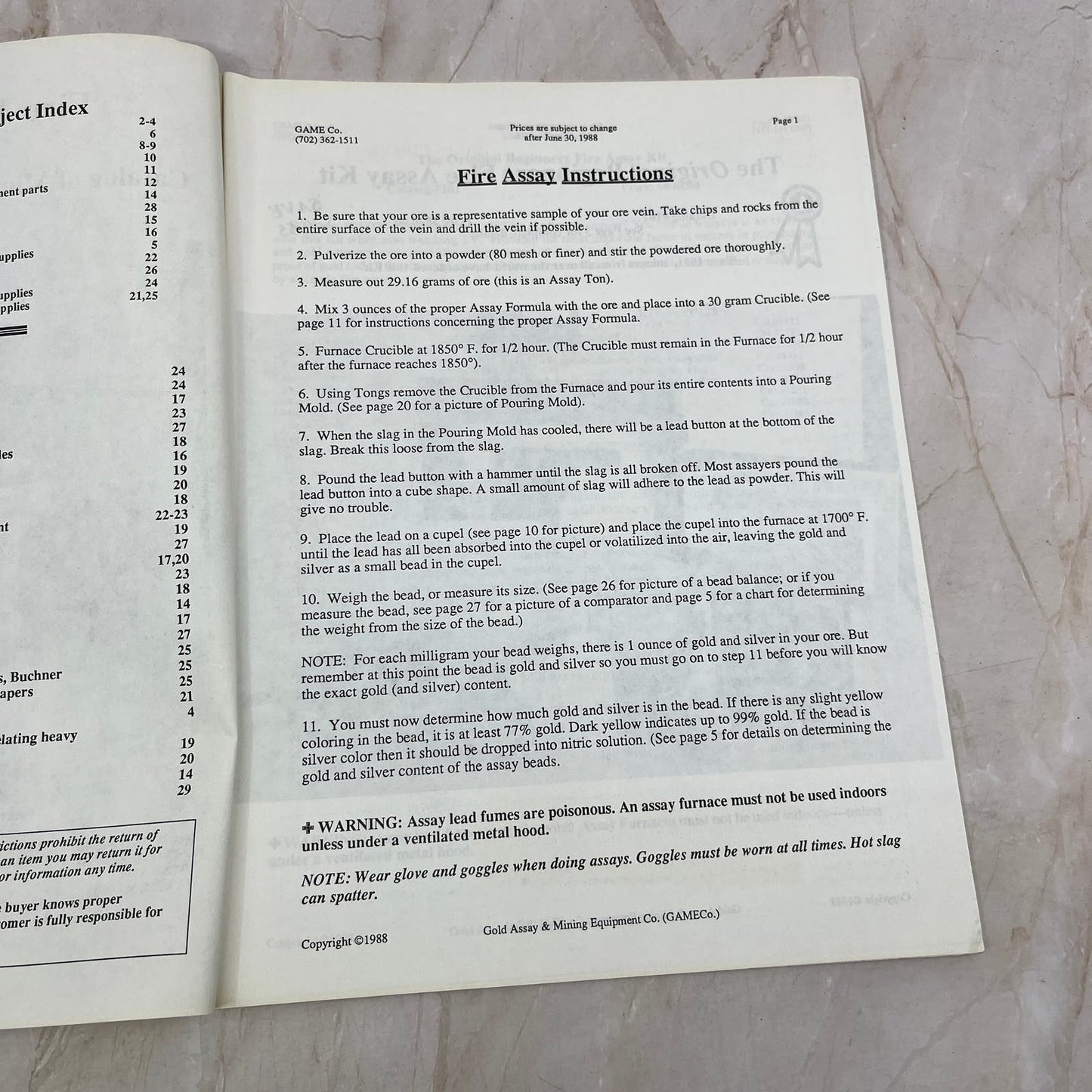 1988 Fire Assay Manual Catalog of Mining Laboratory Equipment M19