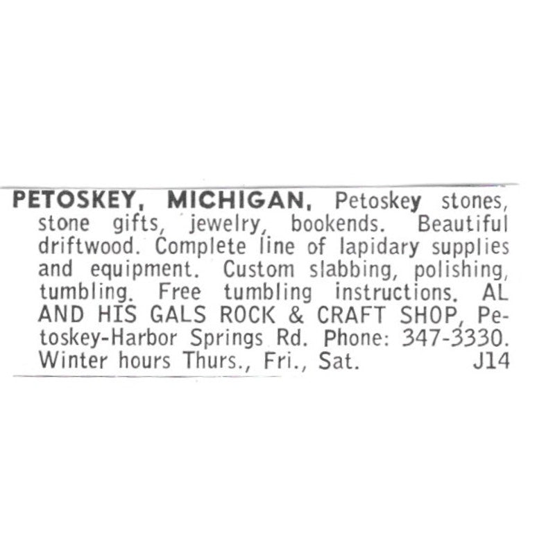 Al and His Gals Rock & Craft Shop Petoskey Michigan 1972 Ad AF8-S21