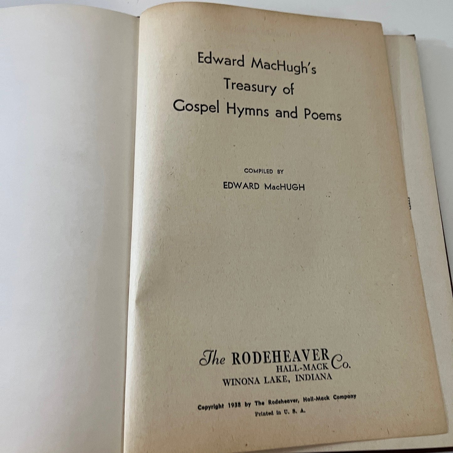 1938 Treasury of Gospel Hymns and Poems - Edward MacHugh TK3