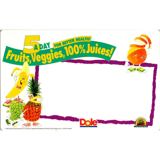 Original 1992 Dole 5 A Day Fruits, Veggies Advertising Store Display Sign 7x11"