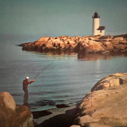 Retro Lighthouse Cove Fishing Scene 7x10" Art Print V23