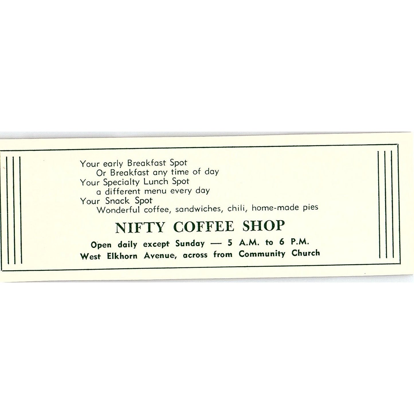 The Pizza House, Nifty Coffee Shop 1957 Estes Park CO Ad AG4-M1