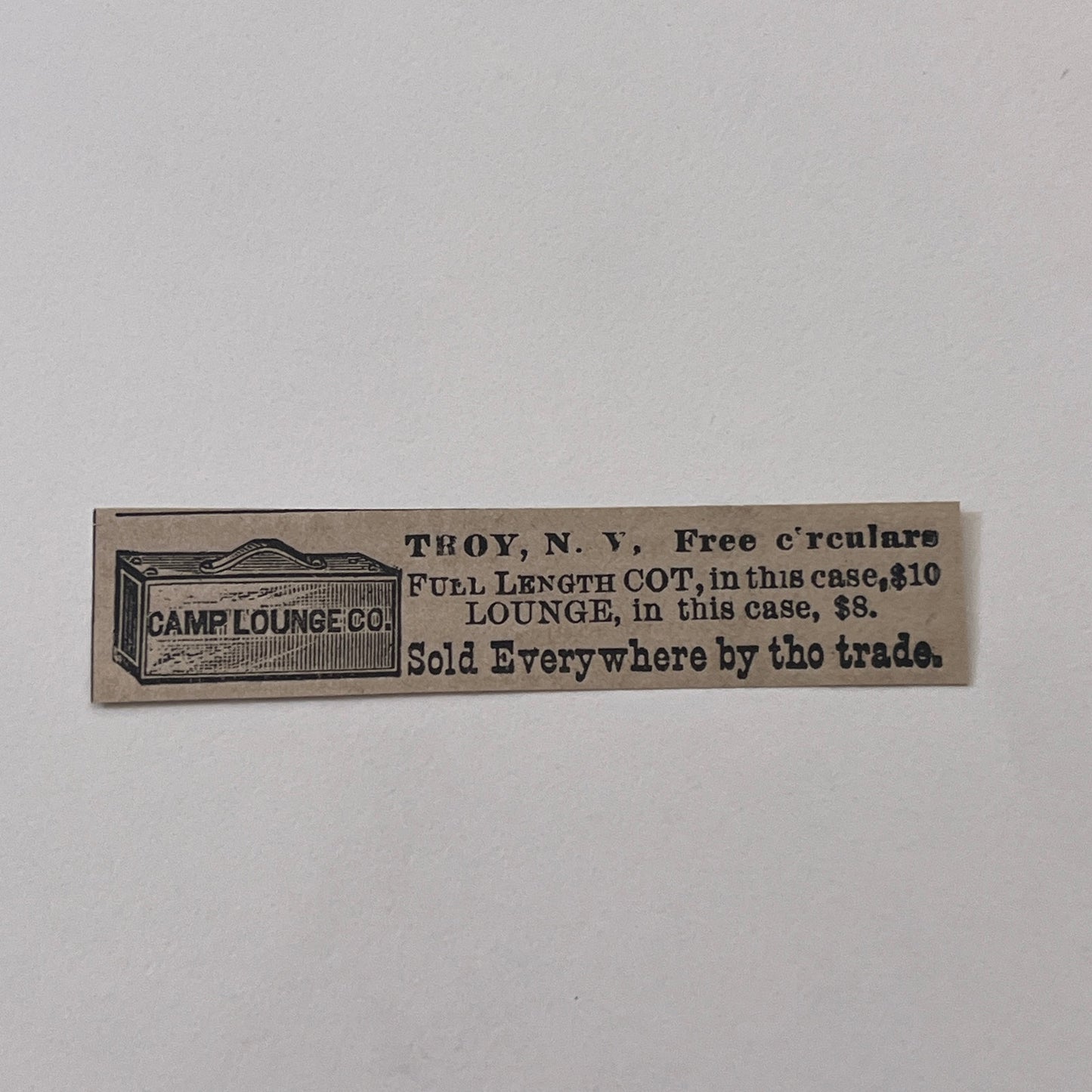 Camp Lounge Co Full Length Cot Troy New York 1878 Ad AG2-M16