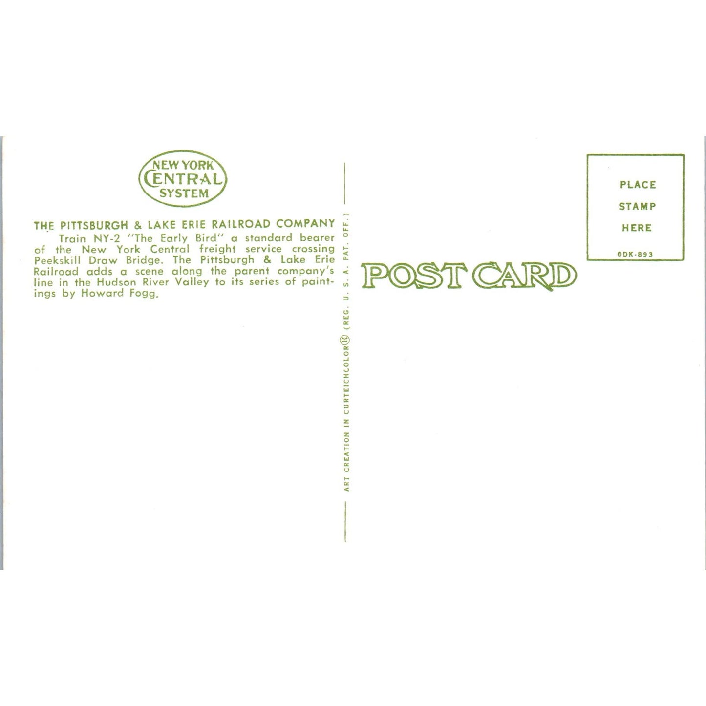 Pittsburgh & Lake Erie Central Railroad Company Train NY-2 Vintage Postcard PC17