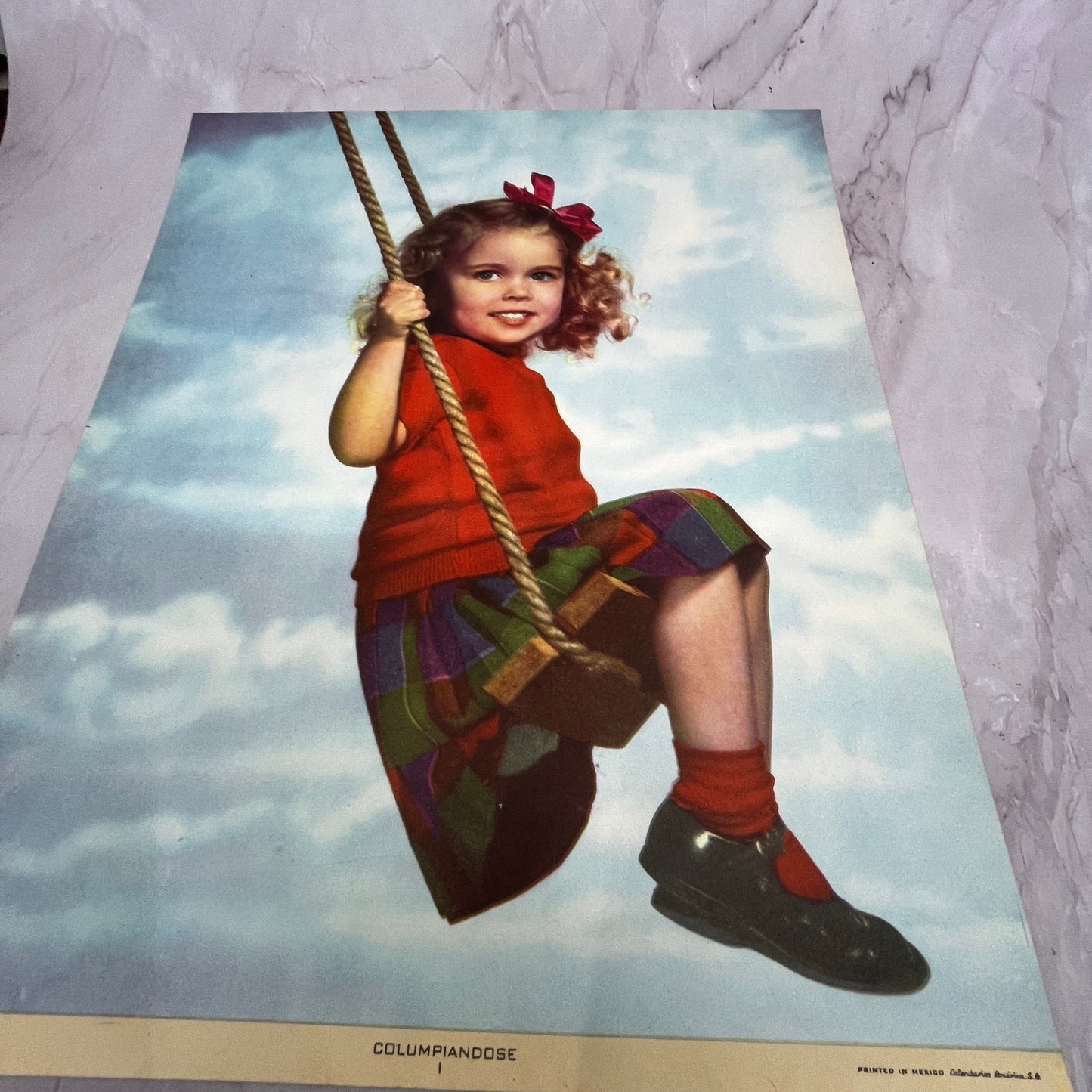 Columpiandose Girl on Swing - Retro Mexican Art 11.5x14.5" Art Print V22